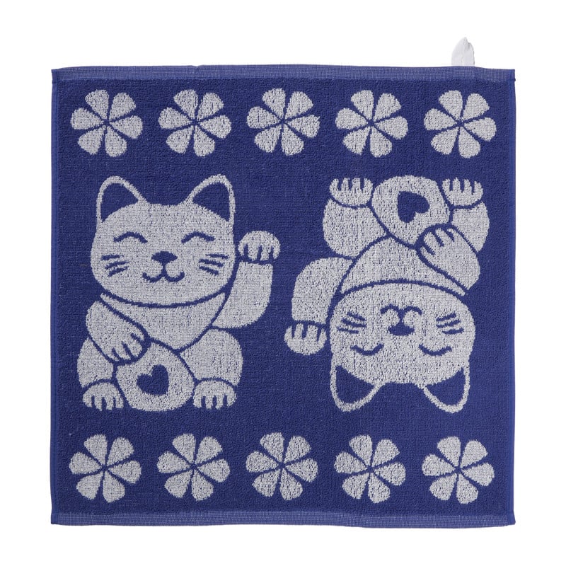 Keukendoek lucky cat - blauw/wit - 50x50 cm