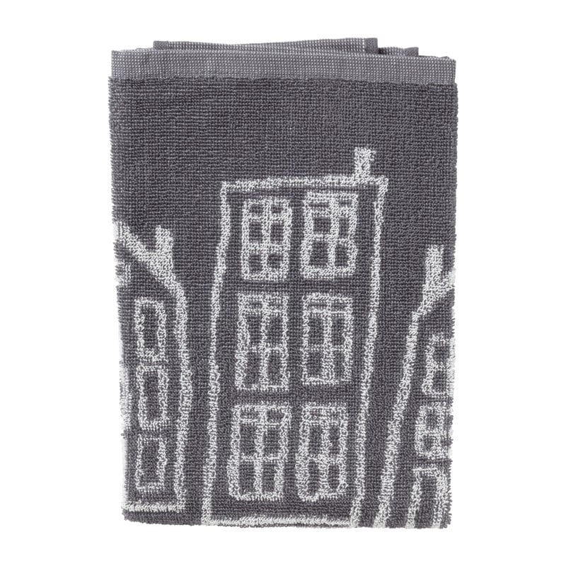 Handdoek antraciet huisjes - antraciet/wit - 50x50 cm