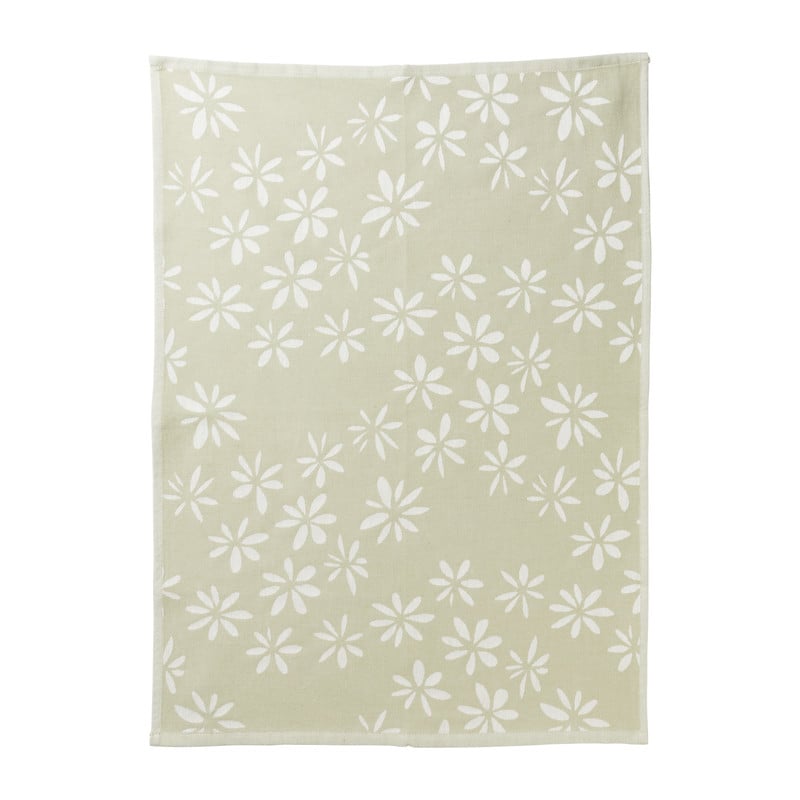 Theedoek bloemen - groen/wit - 50x70 cm