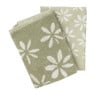 Theedoek bloemen - groen/wit - 50x70 cm