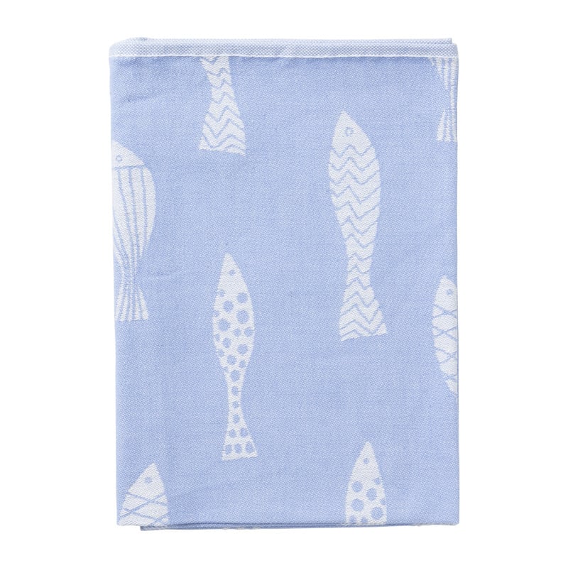 Theedoek vissen - blauw/wit - 50x70 cm