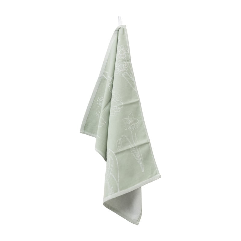Theedoek bloemen - groen - 50x70 cm 
