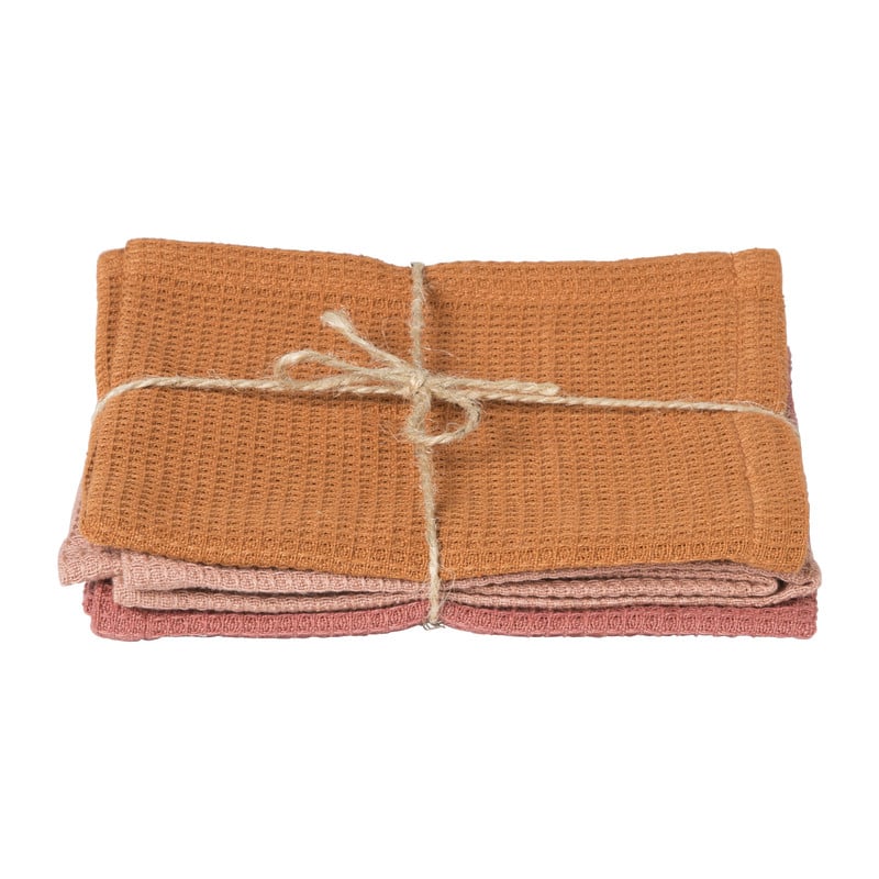 Vaatdoekjes wafel - warm - set van 3