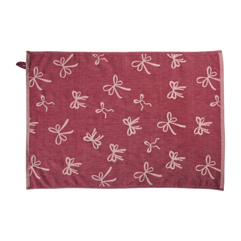 Theedoek strikjes - bordeauxrood/roze - 50x70 cm