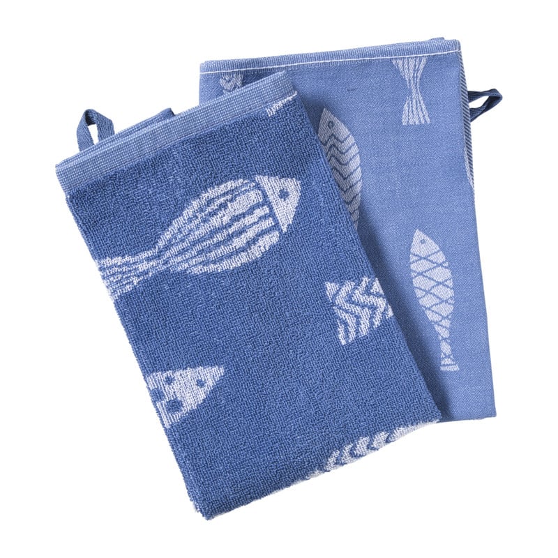Keukendoek vissen - blauw/wit - 50x50 cm