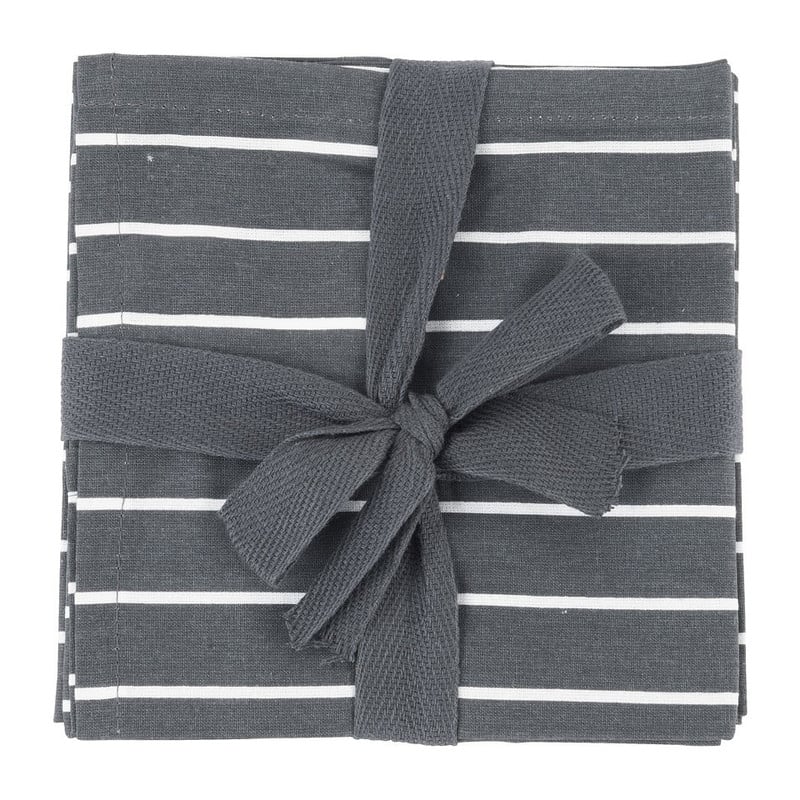 Theedoek streep - 60x60 cm - grijs/wit - set van 2