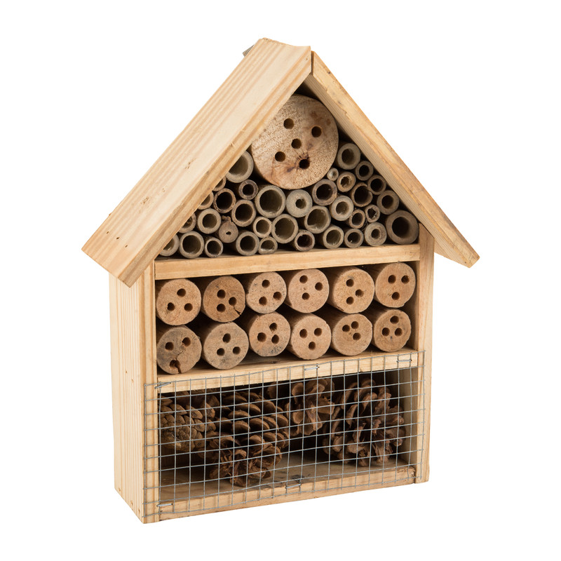 Insectenhotel huisje - hout - 20x30x9 cm