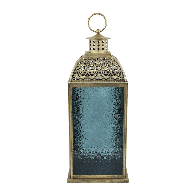 Lantaarn Marrakesh - blauw - 12x12x30 cm 