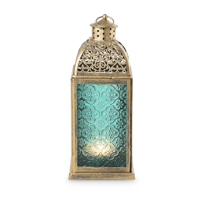 Lantaarn Marrakesh - blauw - 12x12x30 cm 