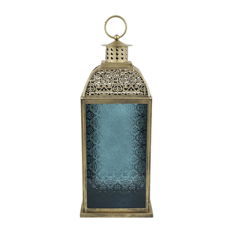 Lantaarn Marrakesh - blauw - 18x18x43 cm 