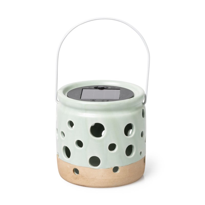 Solar lampje keramiek - groen - ø9.3x9.2 cm