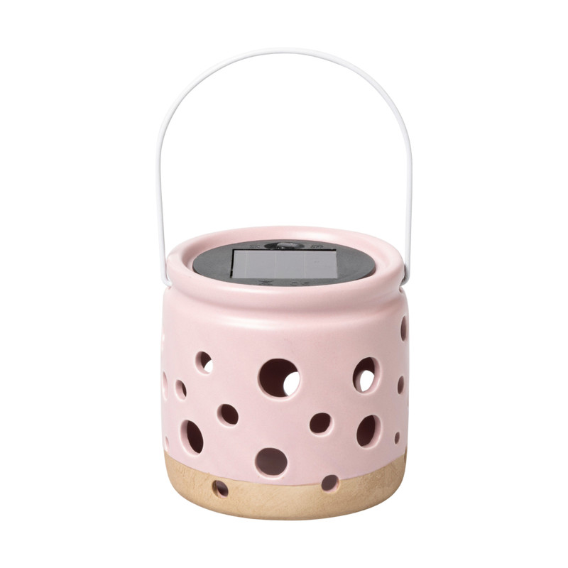 Solar lampje keramiek - roze - ø9.3x9.2 cm
