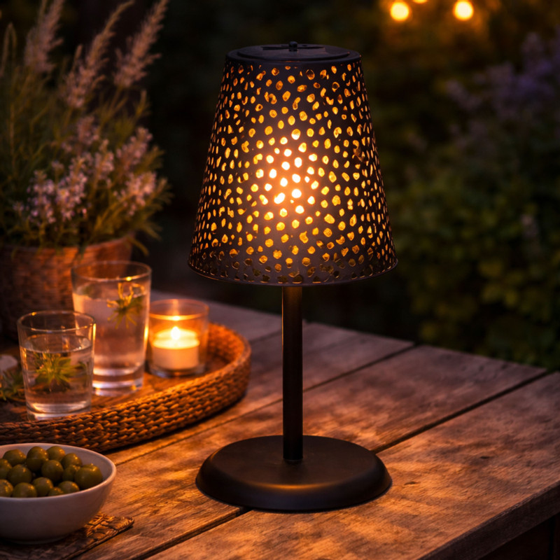 Solar tuinlamp op voet - zwart - ø13x28 cm