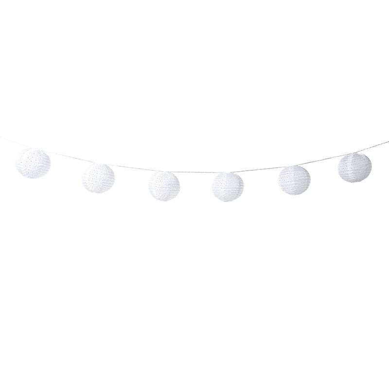 Slinger met 9 solar barok lampionnen - wit - 440 cm
