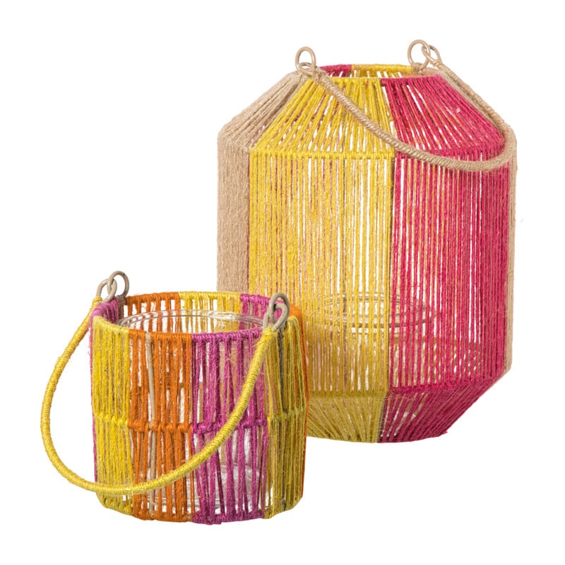 Lantaarn colourblock - roze/oranje/geel - ø12x11 cm