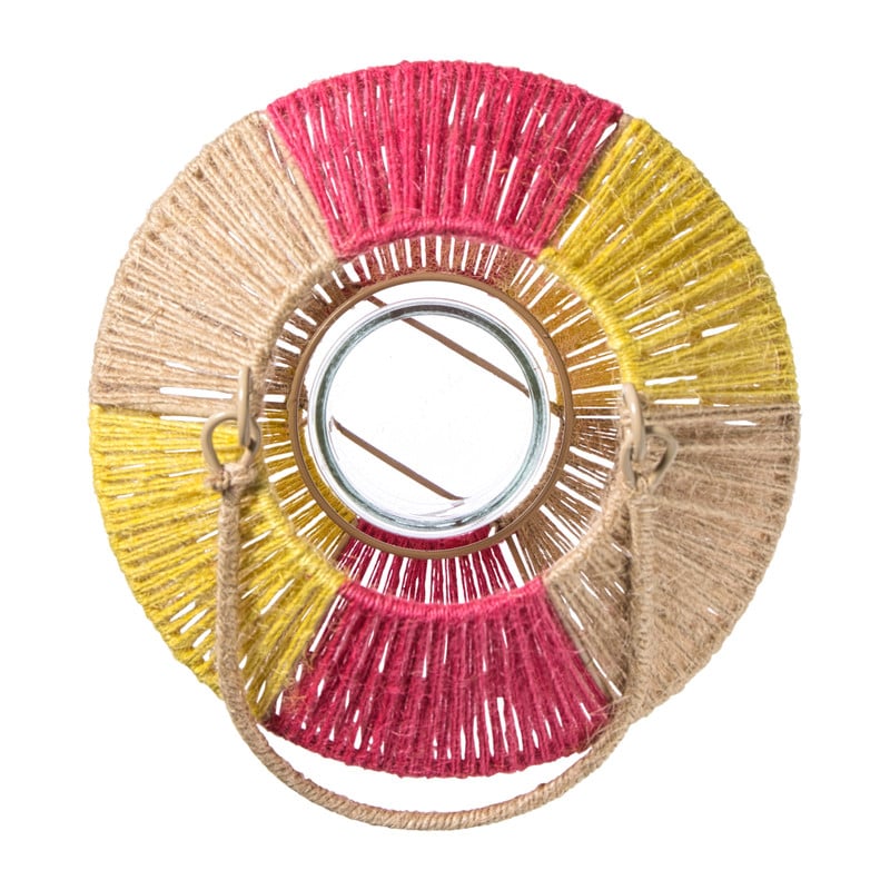 Lantaarn colourblock - roze/oranje/geel - ø21x24 cm