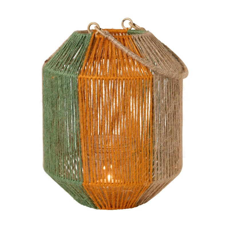 Lantaarn colourblock - groen/terra - ø19.5x24 cm