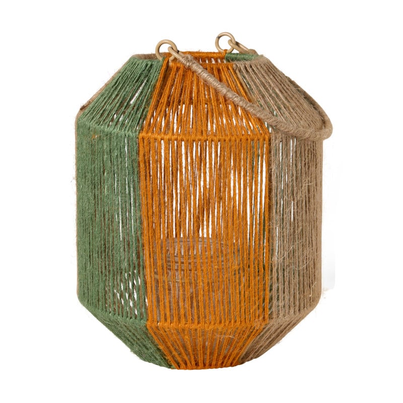Lantaarn colourblock - groen/terra - ø19.5x24 cm