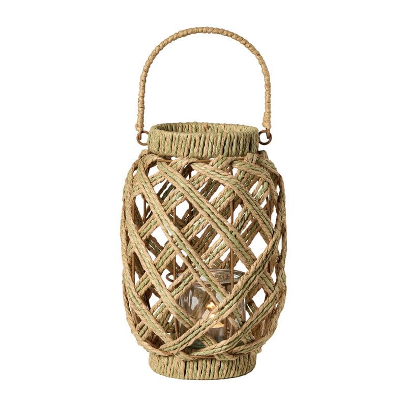 Lantaarn mitch - beige/groen - ø19x28 cm