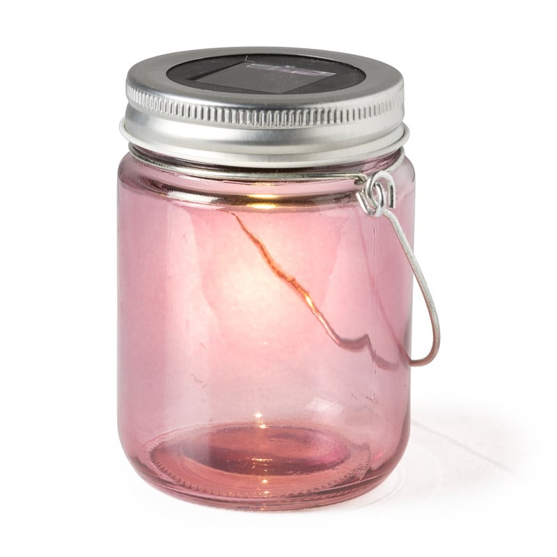 Solar lamp in glazen potje - roze - 7x9 cm