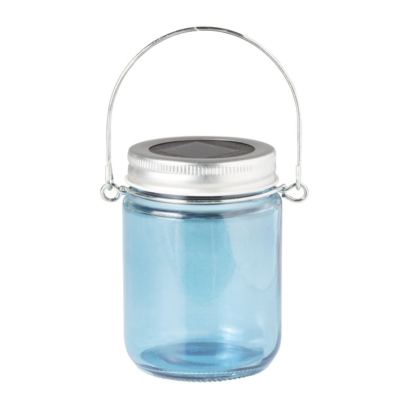 Solar lamp in glazen potje - blauw - Ø7x9 cm