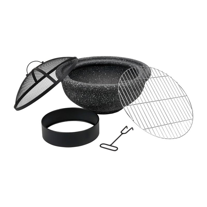 Vuurschaal met BBQ grill - zwart - 49x49x34 cm