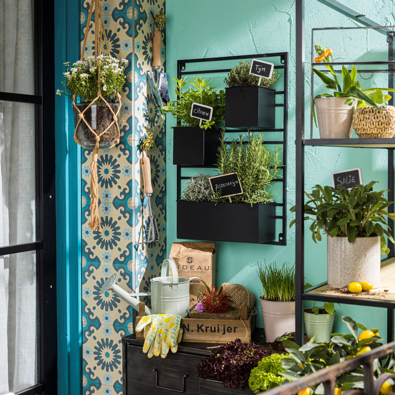 Rek met plantenbakjes - zwart - 60x40x13 cm