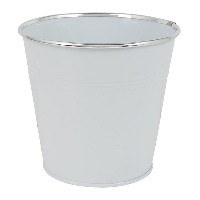 Bloempotje wit - zilveren rand - 16 cm