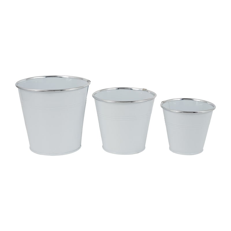Bloempotje wit - zilveren rand - 16 cm