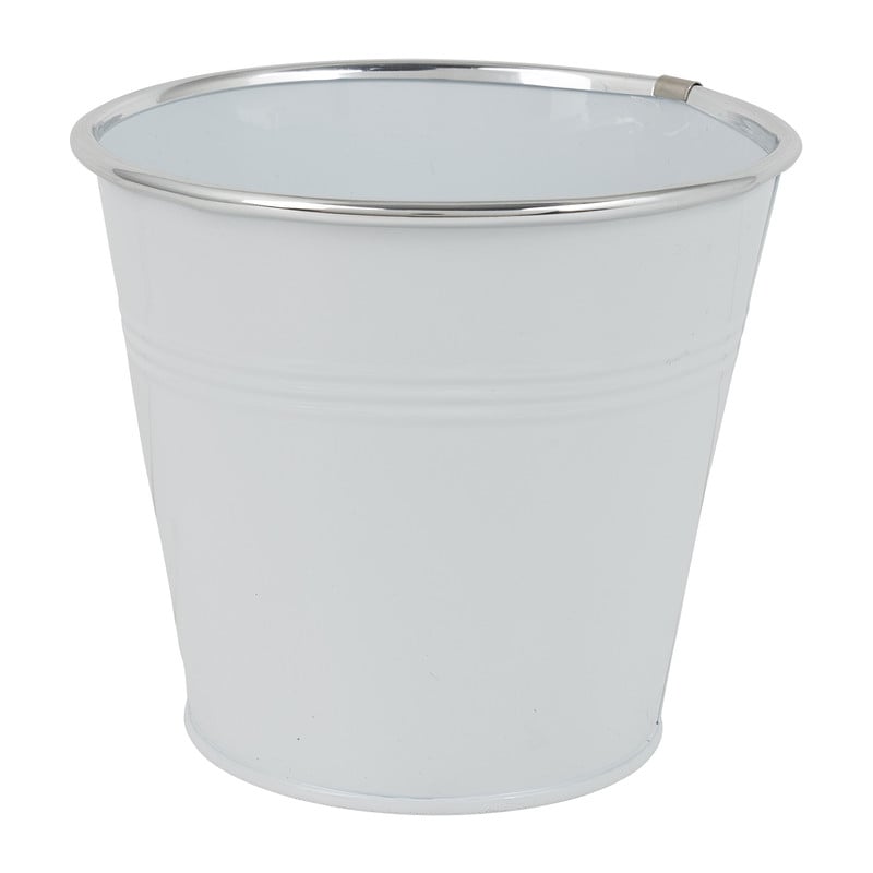 Bloempotje wit - zilveren rand - 13 cm