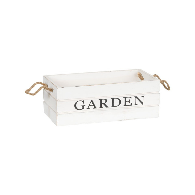 Kistje garden met touwgrepen - 25x12 cm - wit