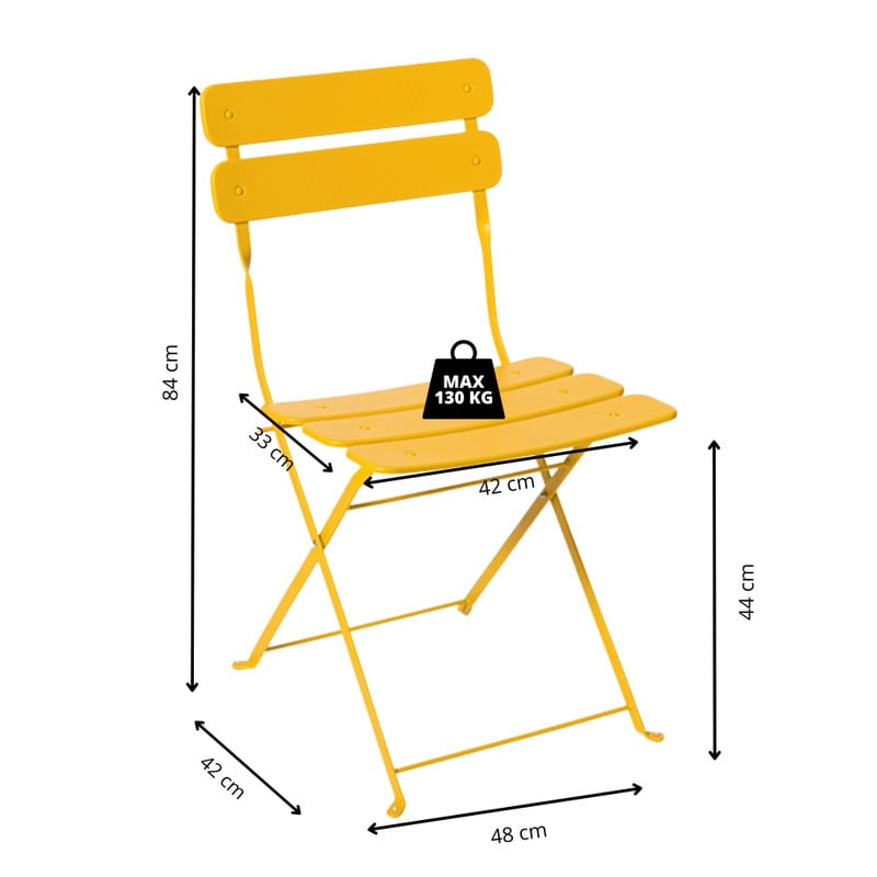 Inklapbare bistrostoel Kos - geel - 84x48x42 cm