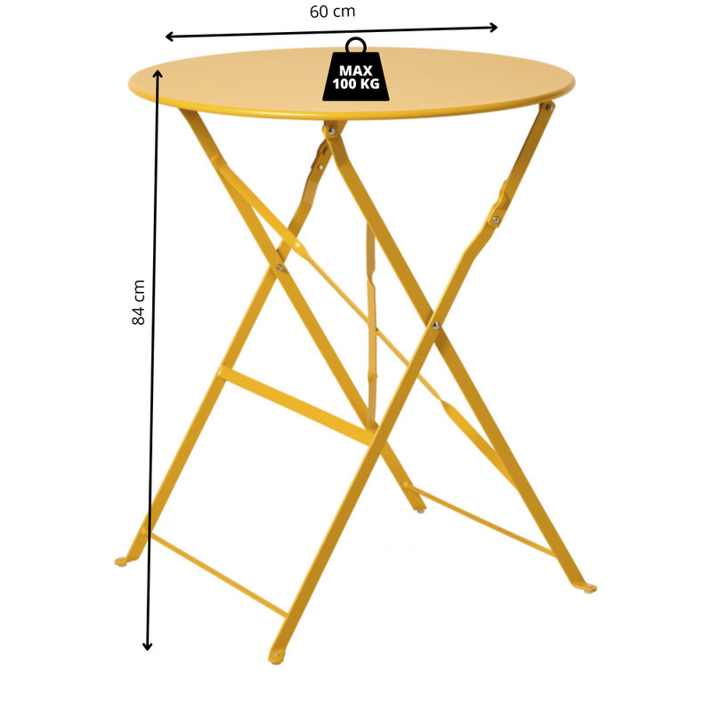 Inklapbare bistrotafel Kos - geel - ø60x71 cm