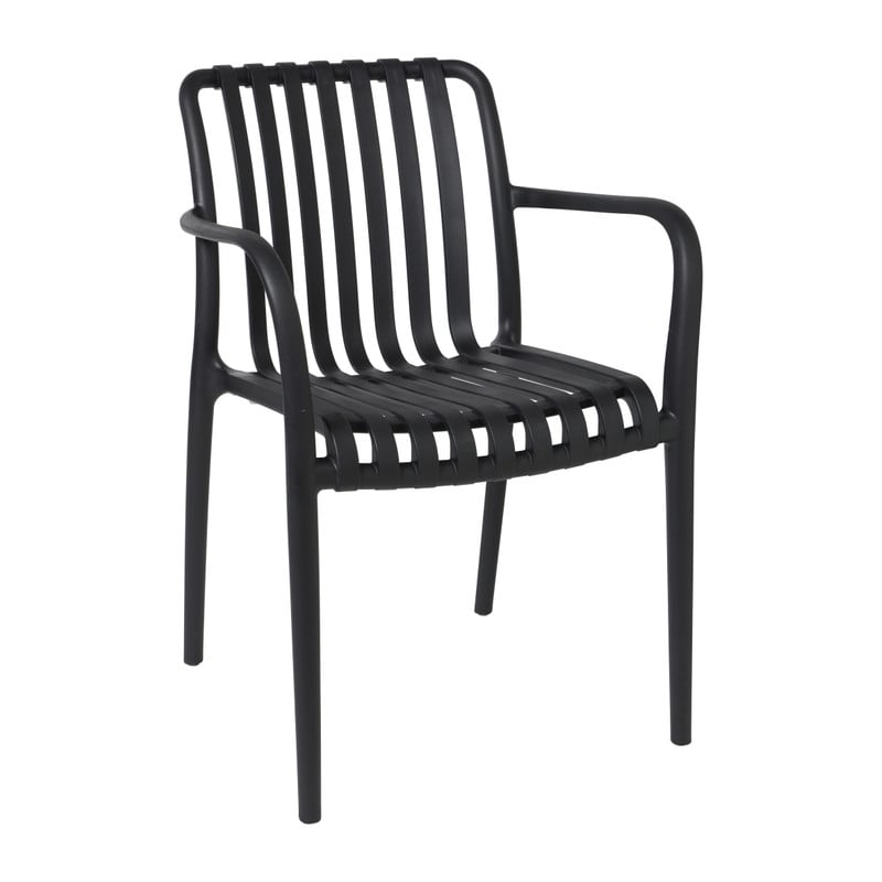 Stapelbare tuinstoel Lea met armleuning - zwart - 80x58x55 cm