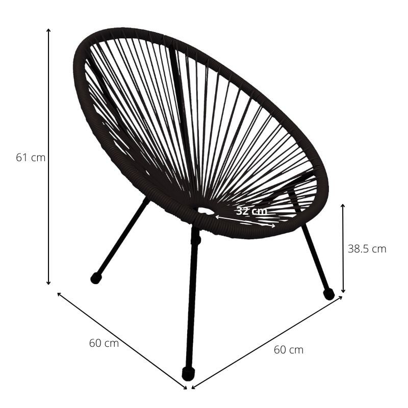 Kinderstoel Hawaii - zwart - 60x60x61 cm 