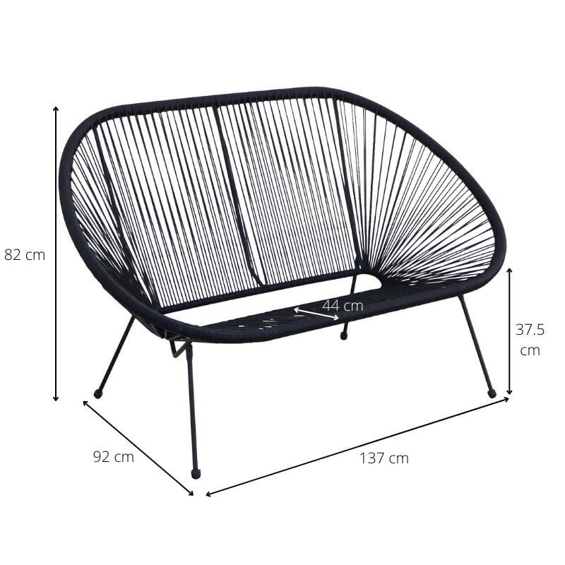 Tuinbank Hawaii - zwart - 137x92x85 cm