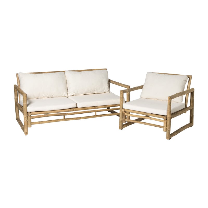 Bamboe tuinfauteuil Hanoi - bruin/wit - 70x75x75 cm
