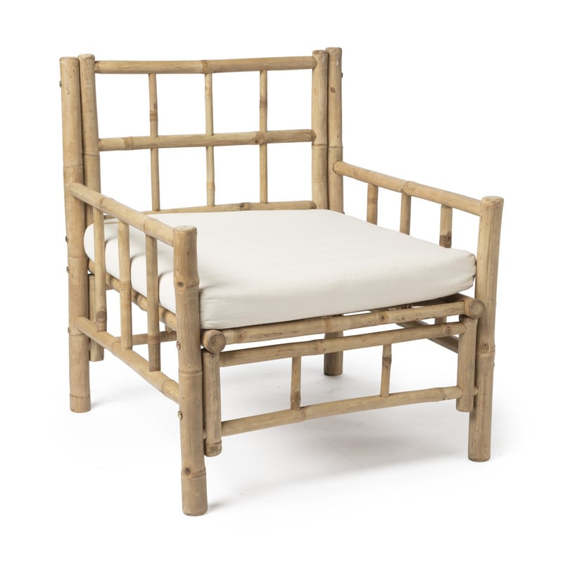 Fauteuil met kussen - bamboe - naturel/wit - 80x70x70 cm 