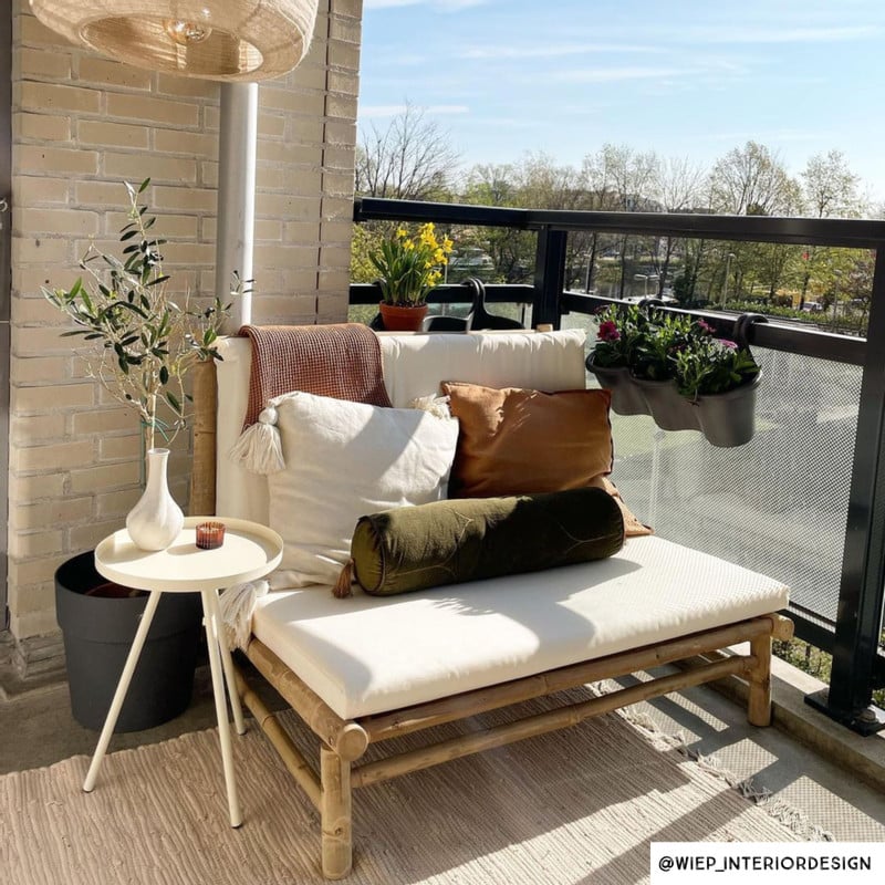 Tuinbank - bamboe - naturel/wit - 100x87x74 cm