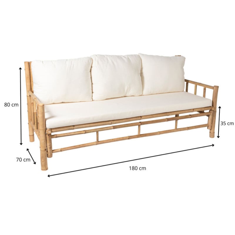 Bamboe bank Padang - 3-zits - 80x180x70 cm