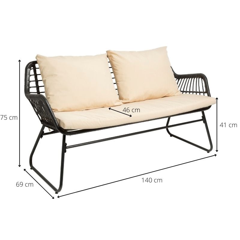 Tuinbank Mallorca - zwart - 69x140x75 cm