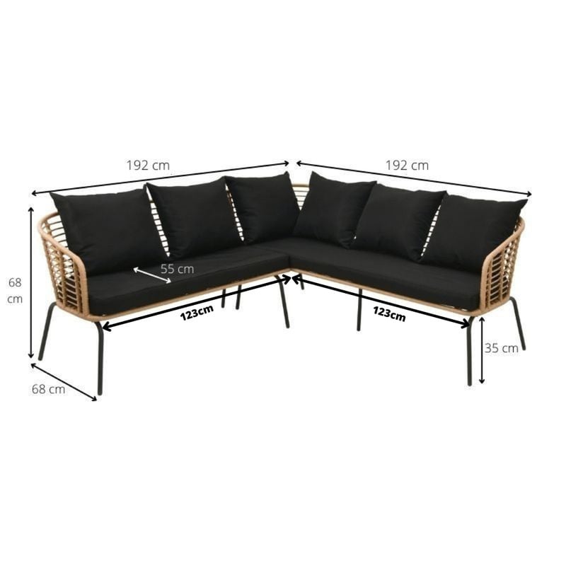 Tuinbank Donna - zwart/naturel - 5 persoons
