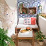 Loungebank acacia - bruin/wit - 120x90x64 cm