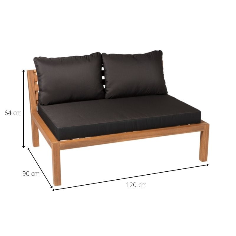 Loungebank acacia - bruin/zwart - 120x90x64 cm 