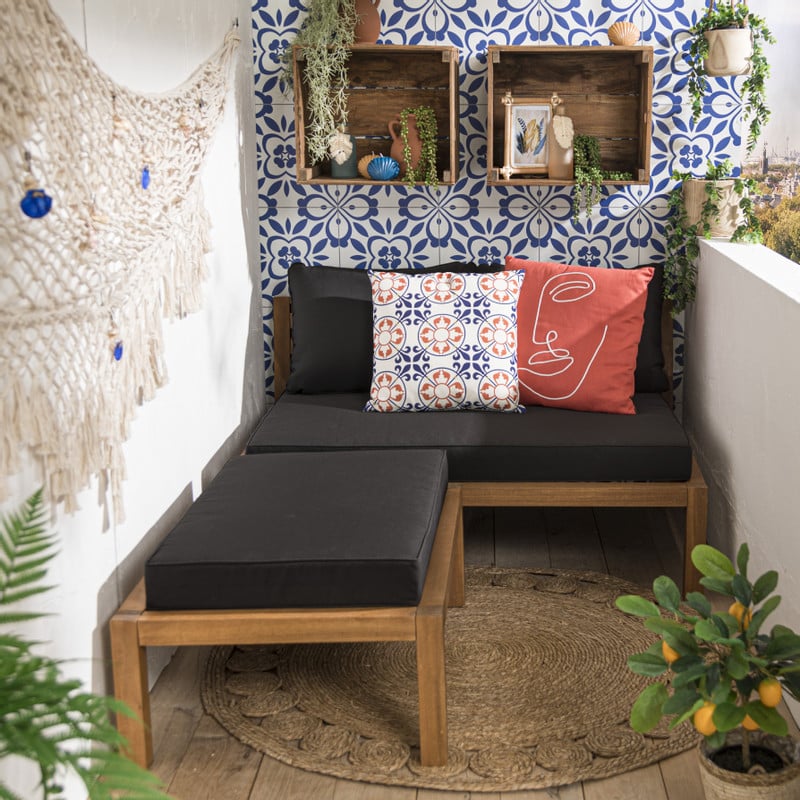 Loungebank acacia - bruin/zwart - 120x90x64 cm 