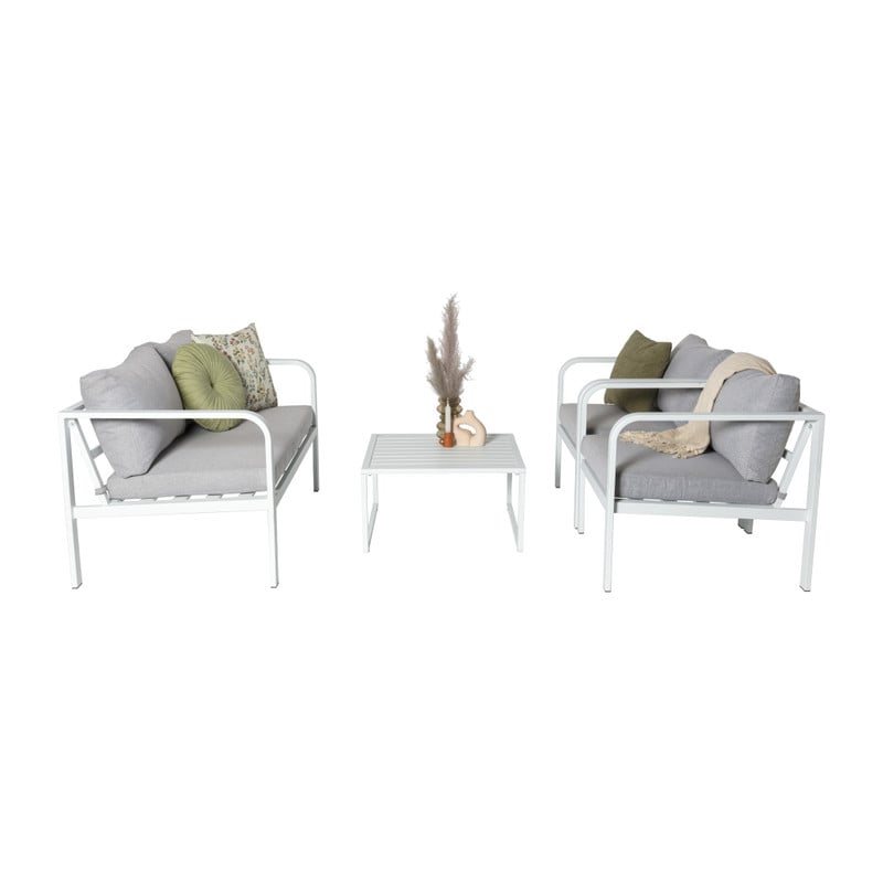 Tuinbank Tenerife met kussens - wit/grijs - 64x130x74 cm