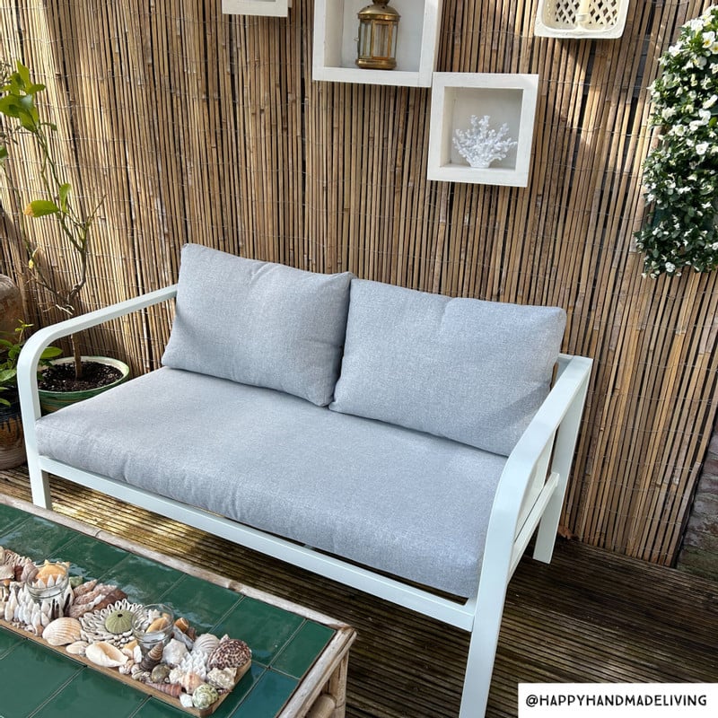 Tuinbank Tenerife met kussens - wit/grijs - 64x130x74 cm
