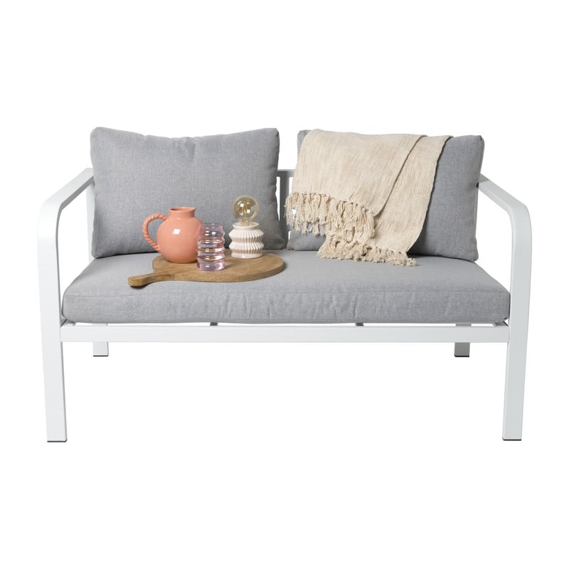 Tuinbank Tenerife met kussens - wit/grijs - 64x130x74 cm