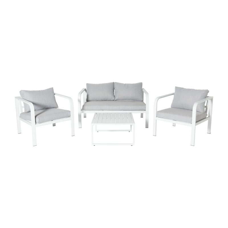 Tuinbank Tenerife met kussens - wit/grijs - 64x130x74 cm