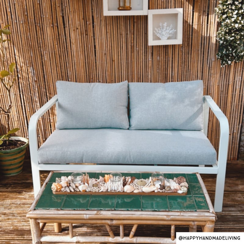 Tuinbank Tenerife met kussens - wit/grijs - 64x130x74 cm